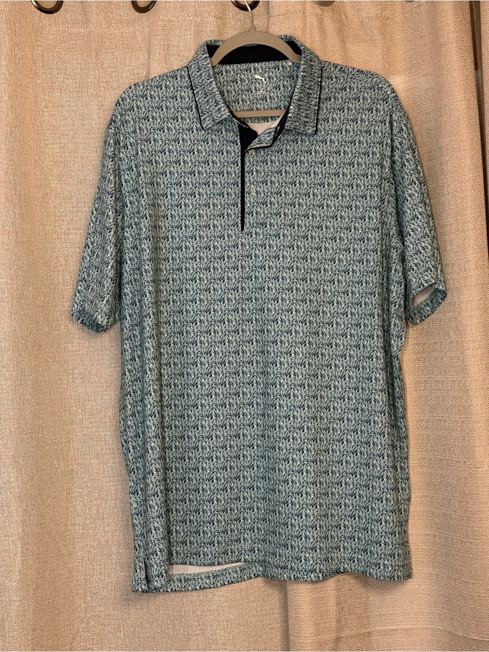Puma Men's Teal and Navy Patterned Polo